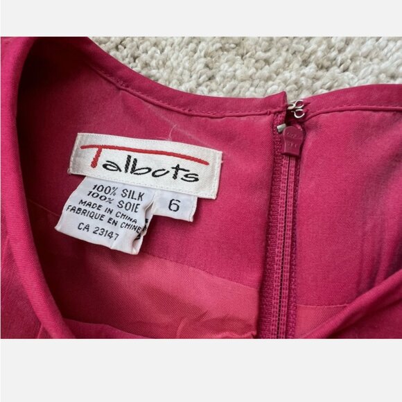 Vintage Talbots | Medium | 80s Hot Pink 100% Silk Tunic Midi Dress | Long Sleeve - Picture 5 of 9
